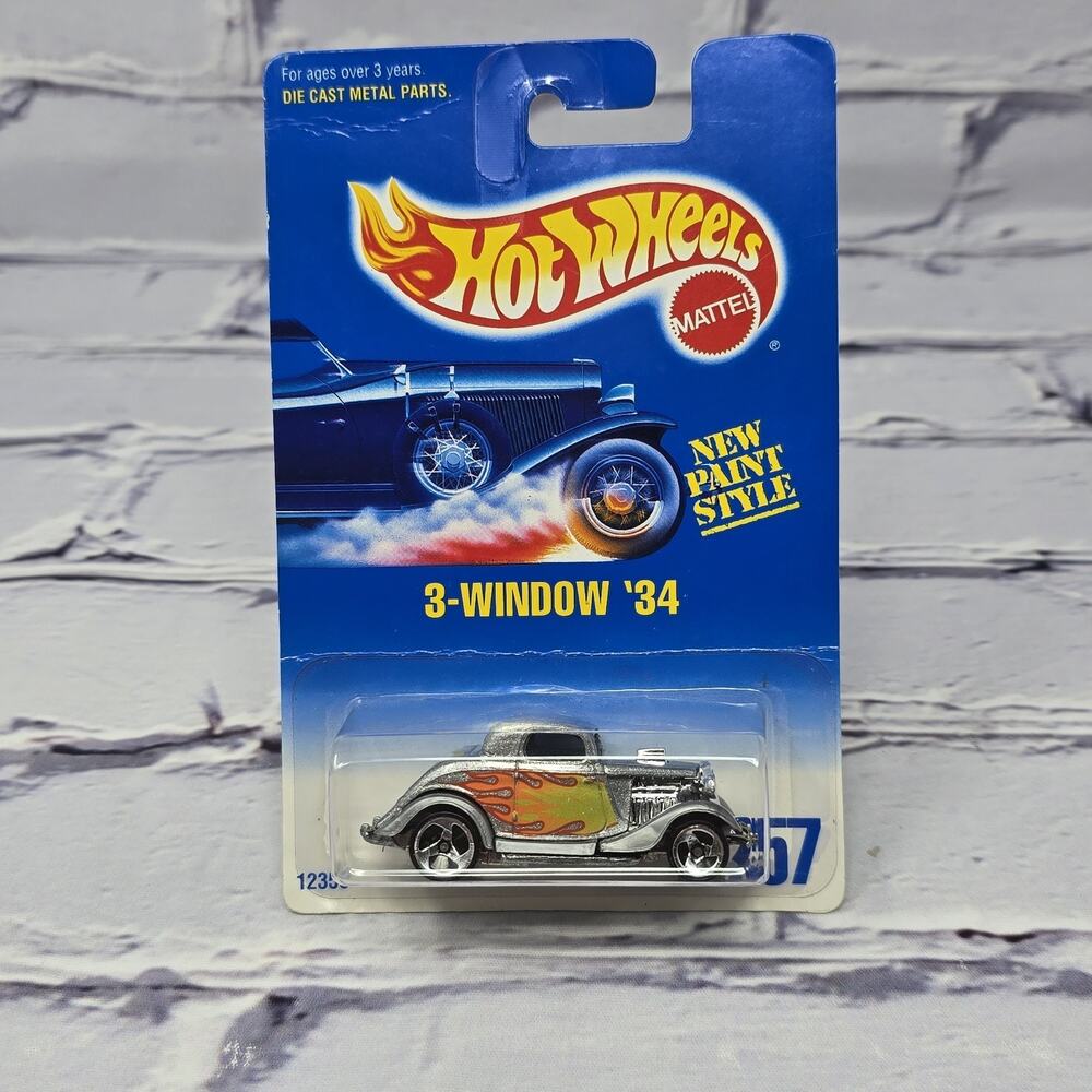 Hot Wheels 3-Window '34 #257 Silver Die-Cast Car 1991